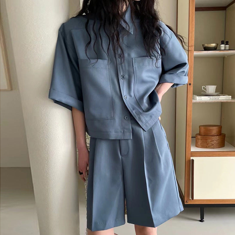 Simple Casual Temperament Fashion Shirt Shorts Two-piece Suit