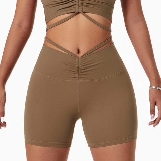 European And American Nude Yoga Shorts Women Wear Running Tights