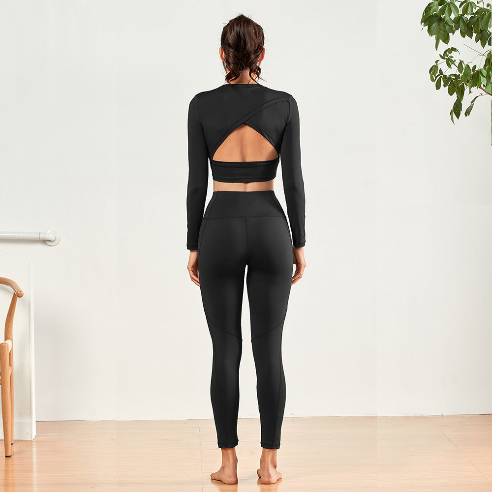 Tight-fitting Stretch Yoga Pants Sports Long-sleeved Top Yoga Clothing Suit