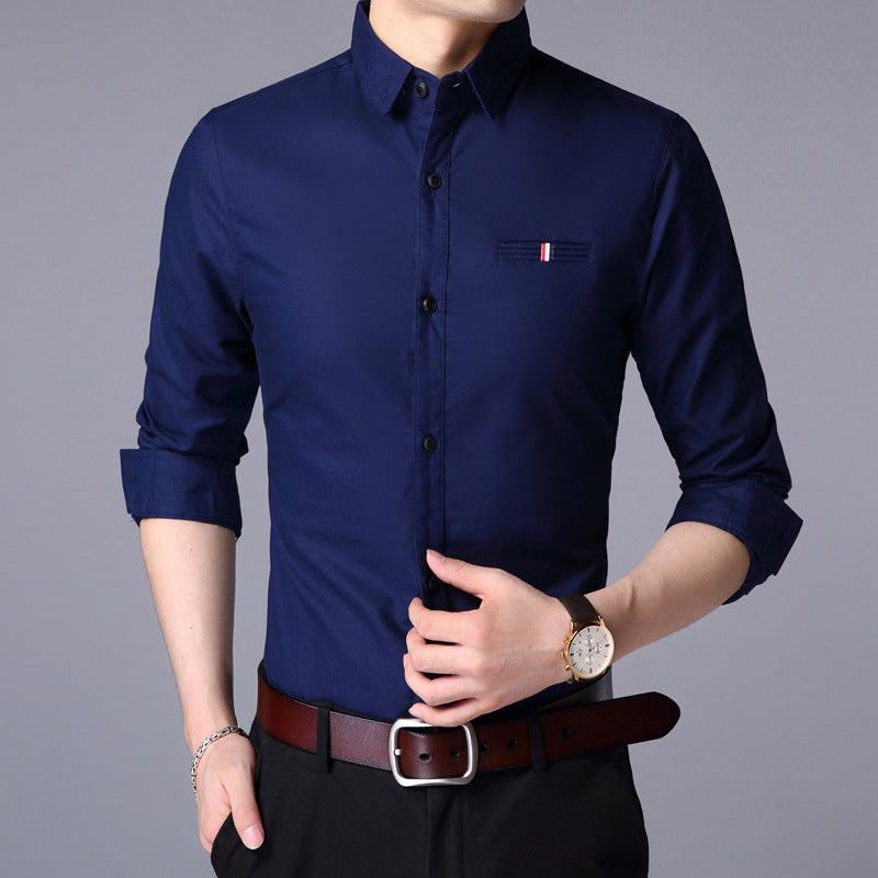 Slim-fit Lapel Long-sleeved Men's Solid Color Shirt