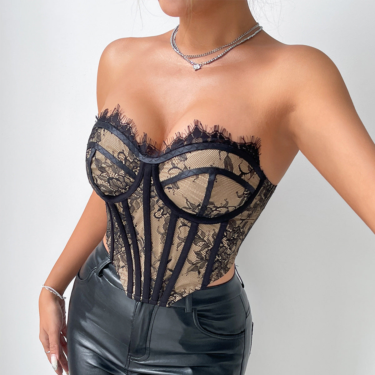 Irregular Steel Ring Fishbone Lace Slim Backless Row Buckle Sexy Outerwear Tube Top