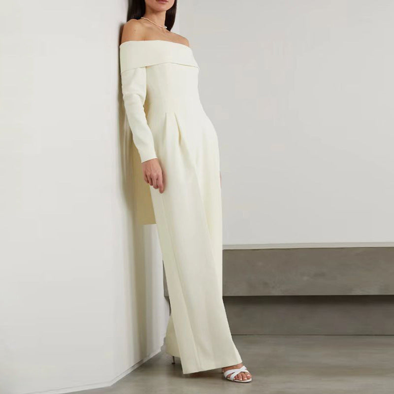 Göttin Temperament Off-Shoulder-Kragen Jumpsuit Eleganter Sozialiten hohe Taille schleudern Fabrik-Weitbeinhosen