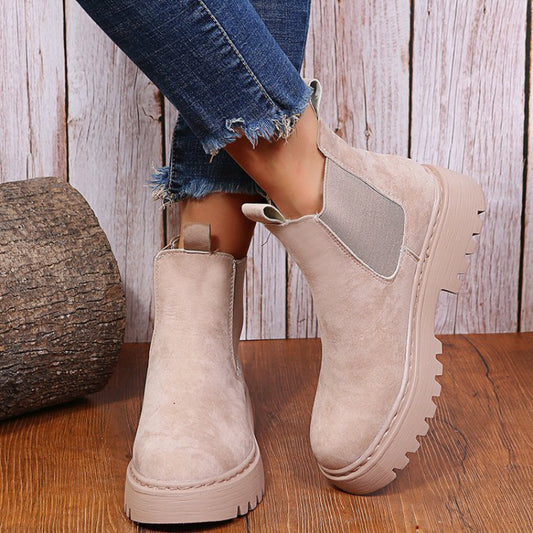 Women Ankle Boots Solid Color Chunky Boots Autumn Winter Platform Shoes