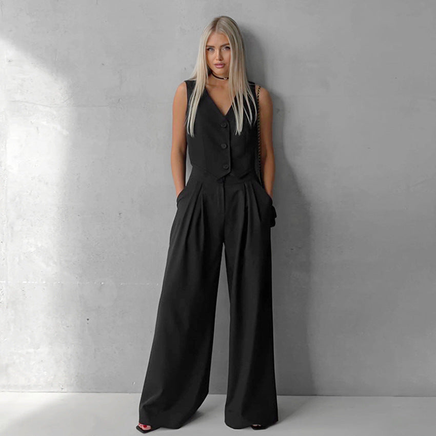 Women's Sleeveless Vest Wide-leg Trousers Suit Two-piece Set