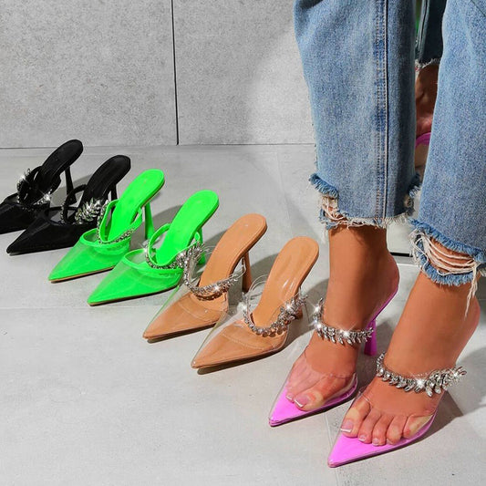 Fruit Color Luxury Rhinestone Pointed High Heel Sandals