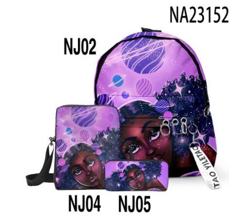 Fashion Print Girl Backpack Pen Bag Messenger Three-piece Suit