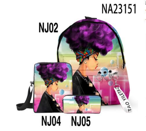 Fashion Print Girl Backpack Pen Bag Messenger Three-piece Suit