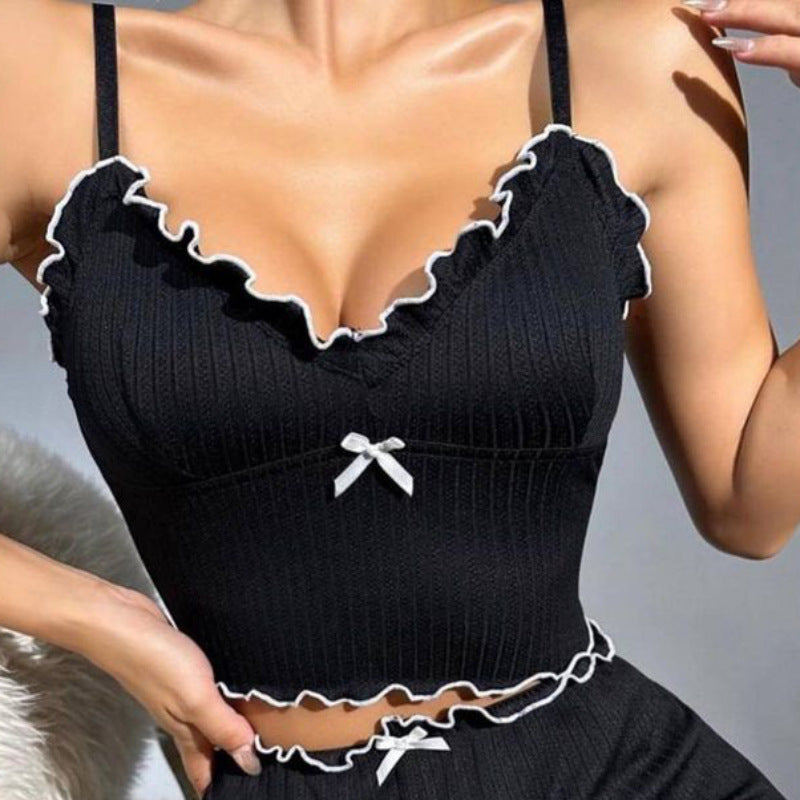 Women's Spaghetti Straps Sleeveless Wooden Ear Hot Girl Casual Vest