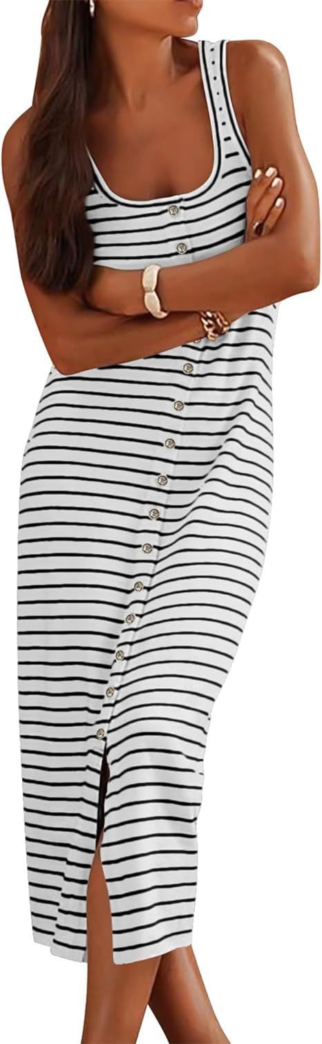 Women's Sleeveless Striped Vest Mid-length Dress