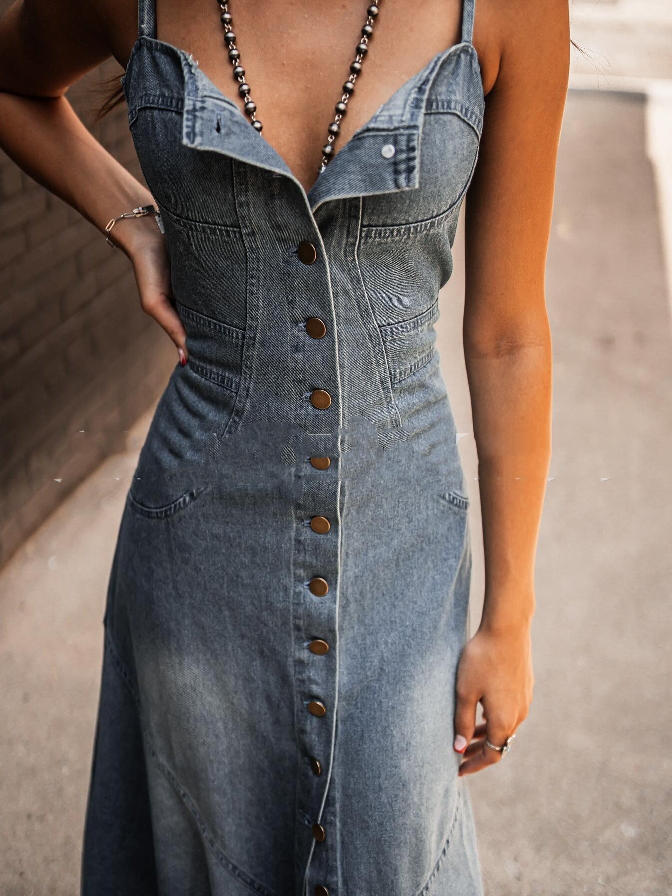 INS Frauen Sommer Vintage Denim gewaschen gewaschen, großes Swing -Kleid