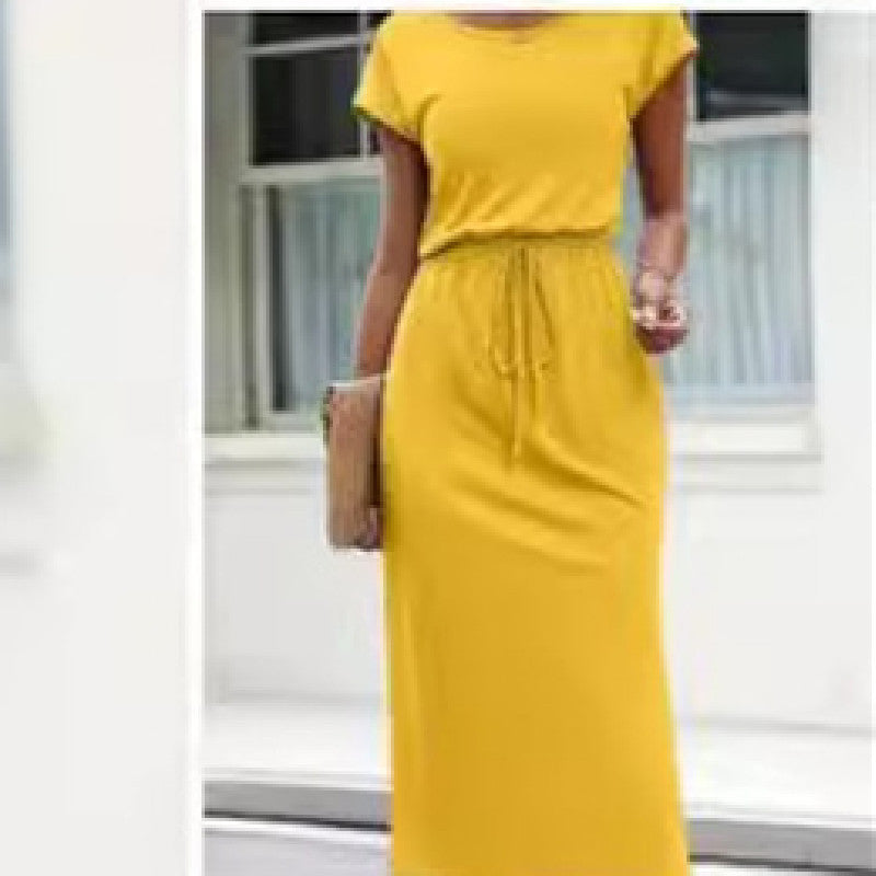 Robe de couleur solide contrôlée par la taille des femmes