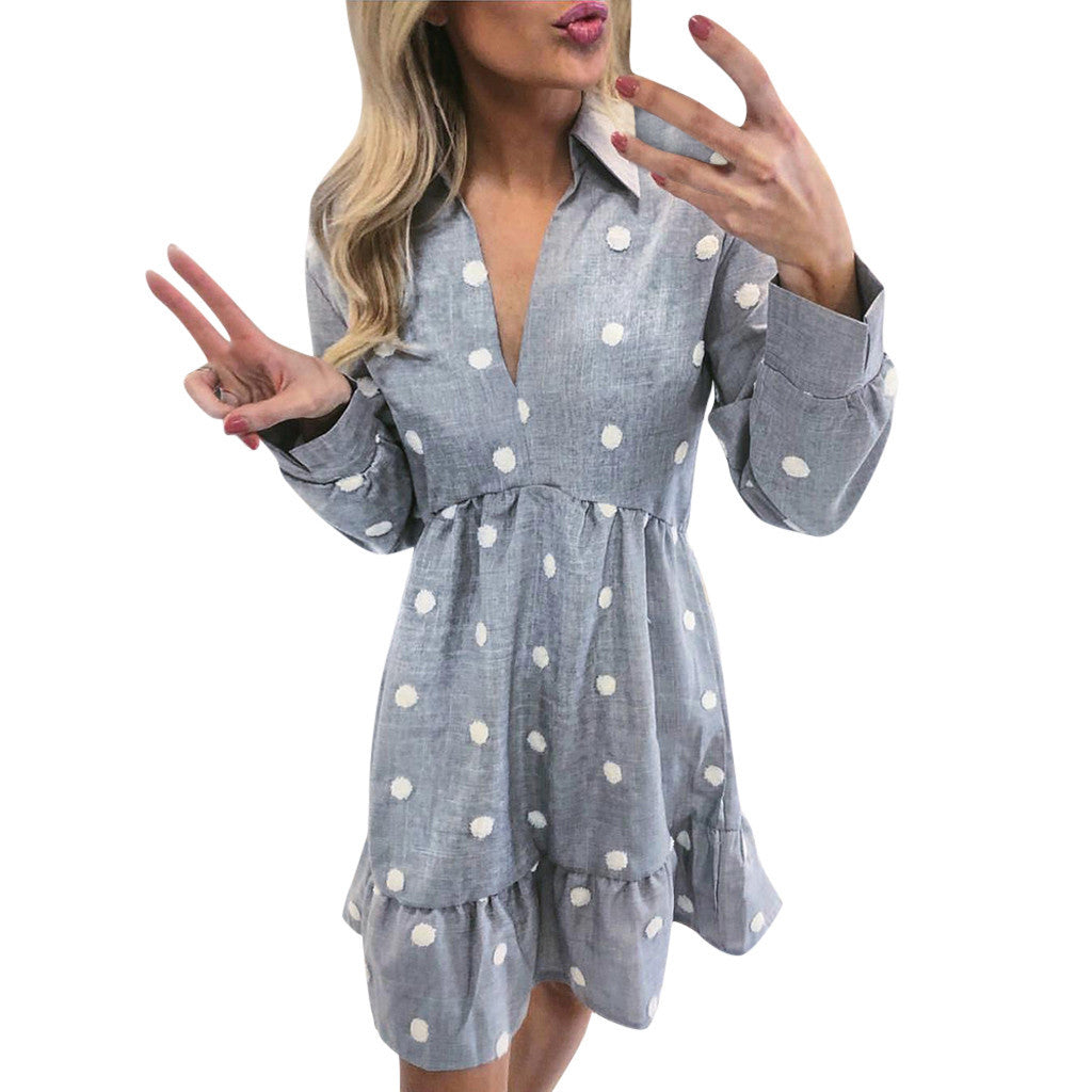 Printed V-neck long sleeve dress