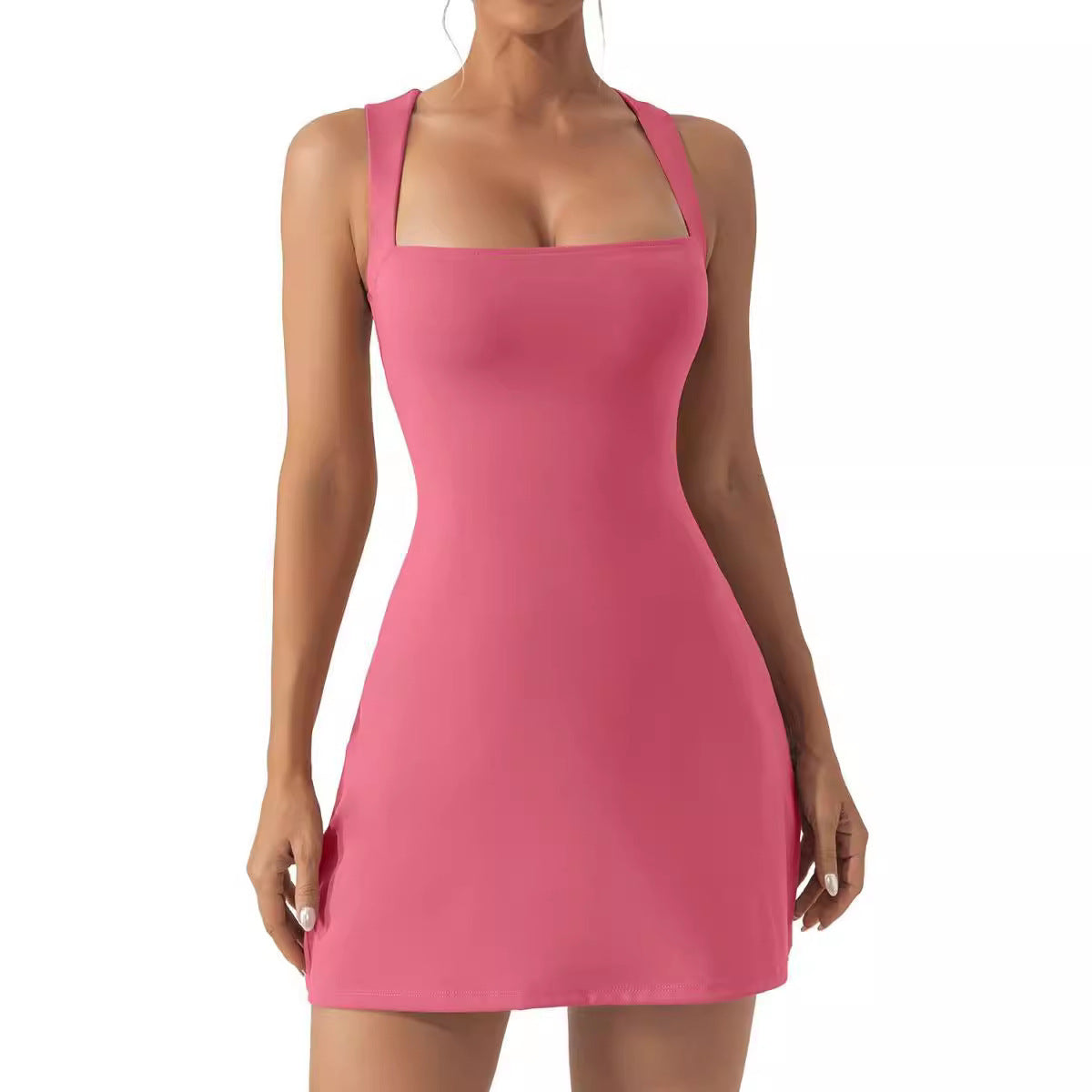 Fashion Solid Color Shoulder Strap Tight Dress