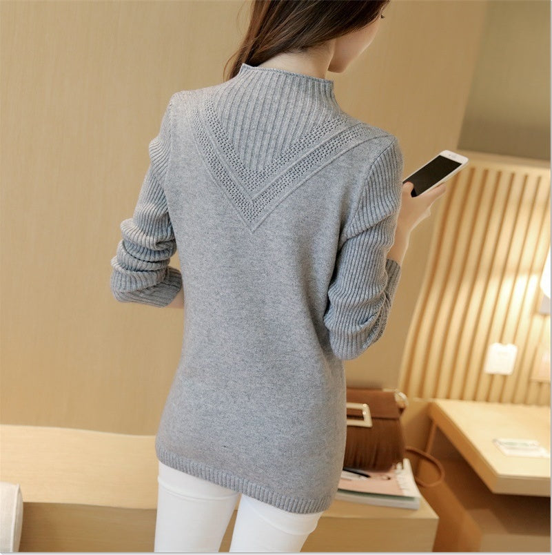 Women Solid Color Half Turtleneck Sweater