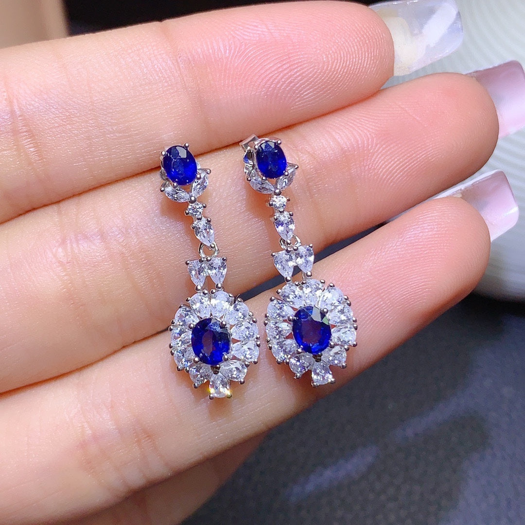 Natural Sri Lanka Sapphire Earrings Earrings Crystals