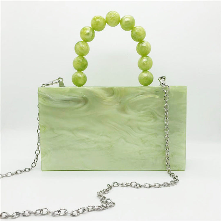 Sac de soirée en acrylique vert poignée en perle petit sac carré sac de robe de femme portable