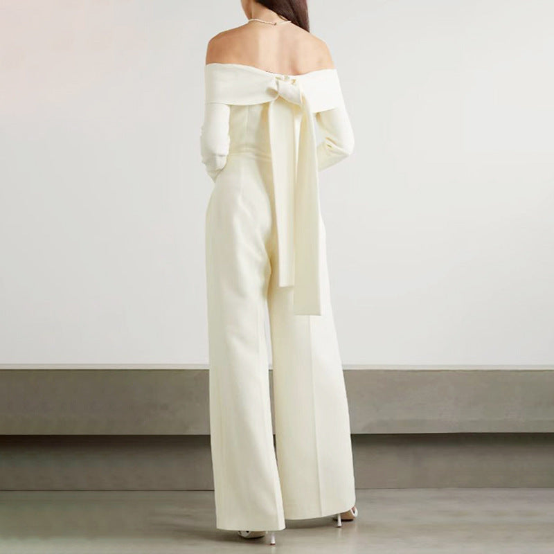 Göttin Temperament Off-Shoulder-Kragen Jumpsuit Eleganter Sozialiten hohe Taille schleudern Fabrik-Weitbeinhosen