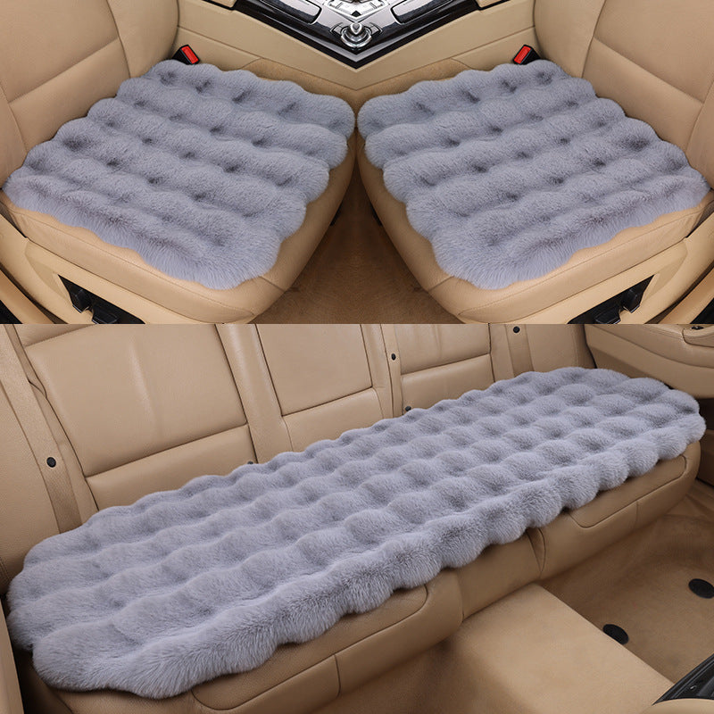 Car Cushion Winter Bubble Velvet Rabbit Plush Three-piece Set Without Backrest