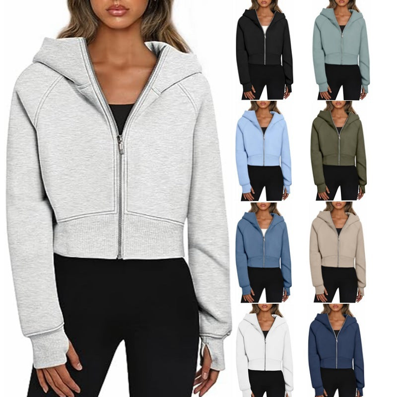 Lässige Reißverschluss mit Kapuzenpullover Sweatshirt Fleece Sport Cardigan Mode -Hoodies Short Tops Damenkleidung