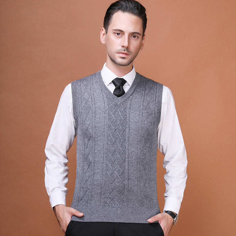 Men's Wool Vest V-Neck Vest Sleeveless Waistcoat