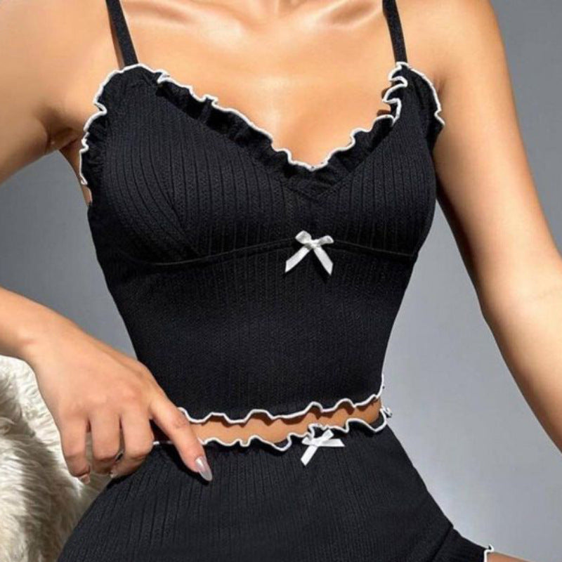 Women's Spaghetti Straps Sleeveless Wooden Ear Hot Girl Casual Vest