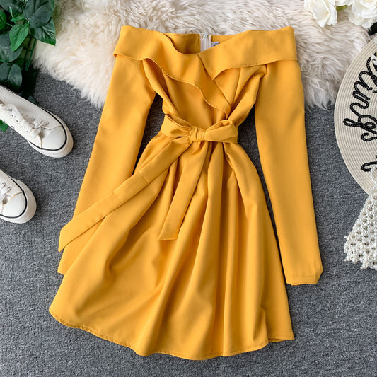 One-piece collar waist slimming dress