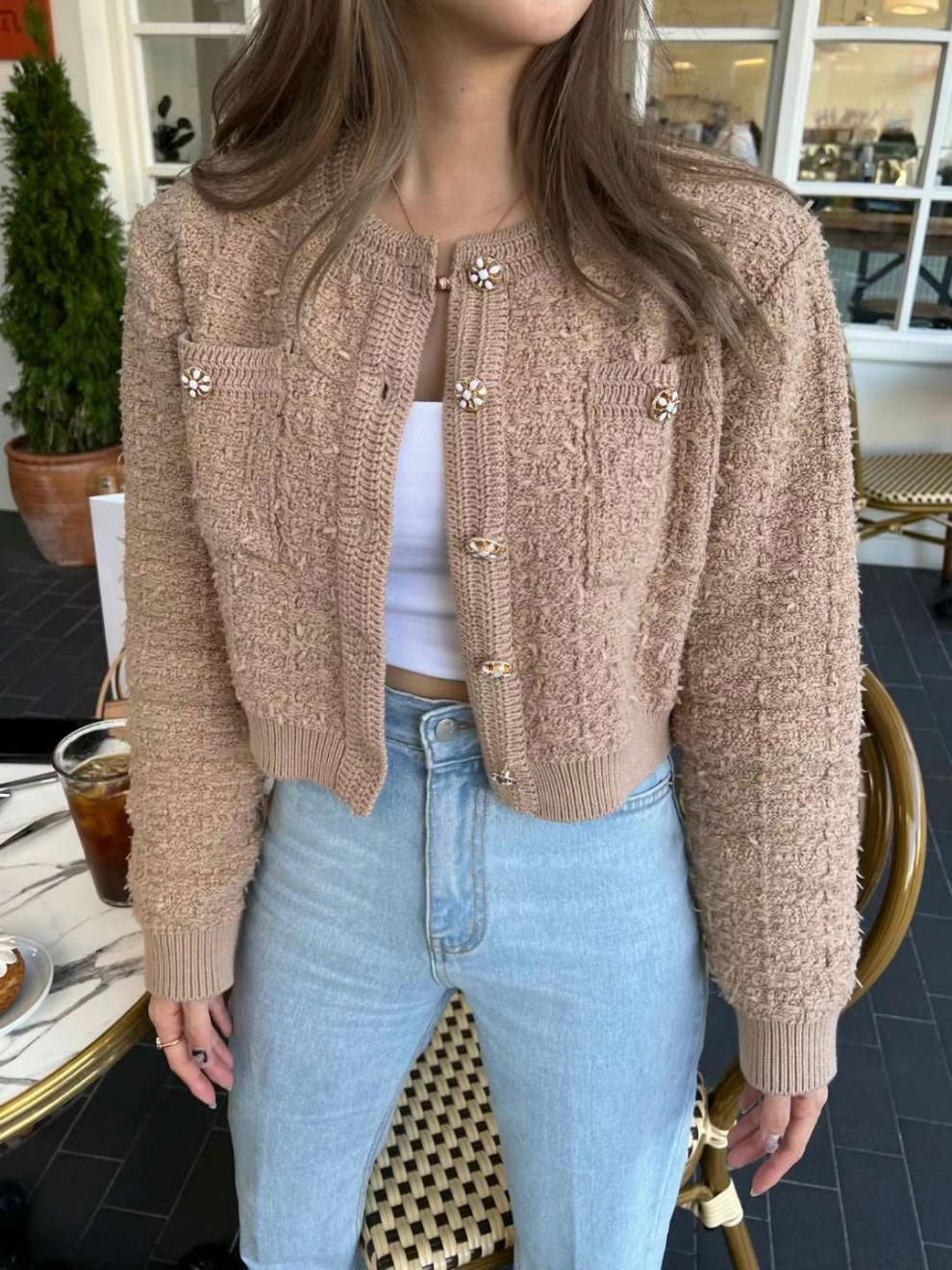 Knitted Top Women's Round Neck Sweater Coat