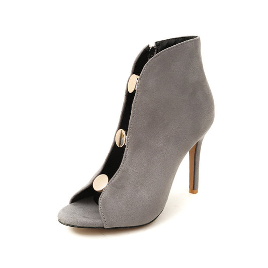 Metal high-heeled large suede high-top shoes