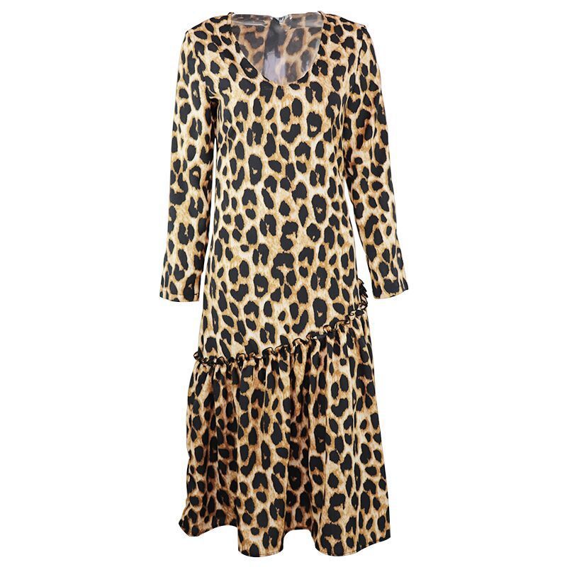 Leopard print V-neck casual dress