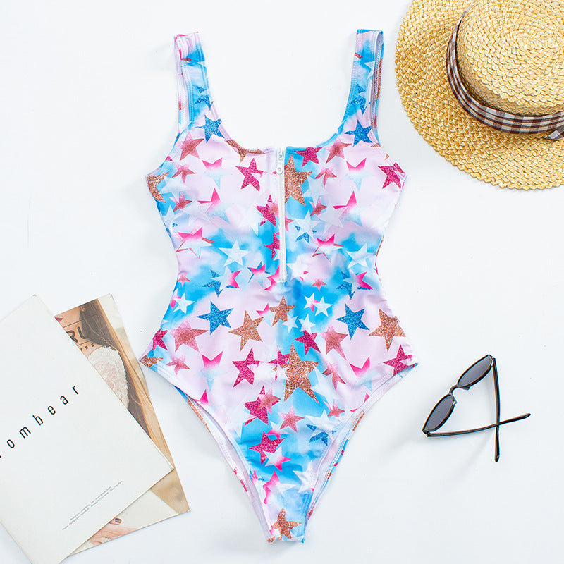 Women's Printed Zip One Piece Bikini