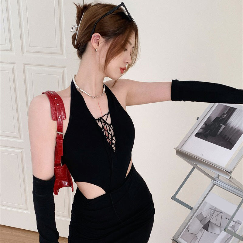 Slim Black Halter Straps Sleeveless Pure Desire Vest Women