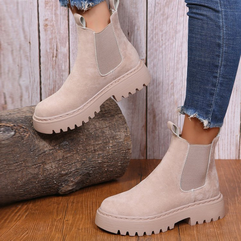 Women Ankle Boots Solid Color Chunky Boots Autumn Winter Platform Shoes