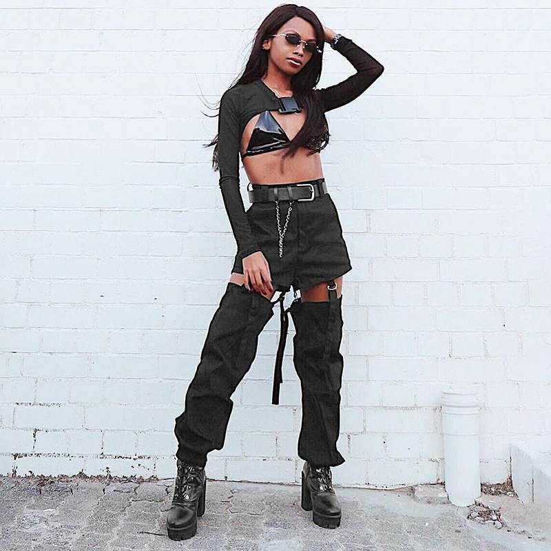 Hip Hop Hip-hop Jazz Dance Street Shot Hollowed Out Streamers High Waist Corset Leg Pants Female