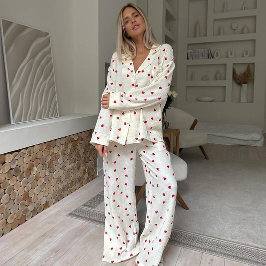 Heart Printing Women's Pajamas Two-piece Set