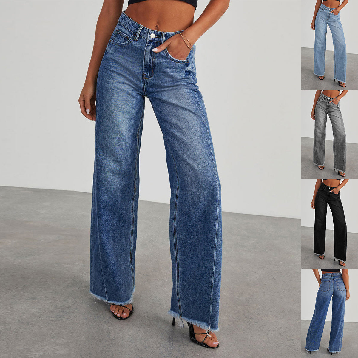 Jean à la taille haute mode avec poches confortables slim fit pantalon large à jambes larges vêtements pour femmes