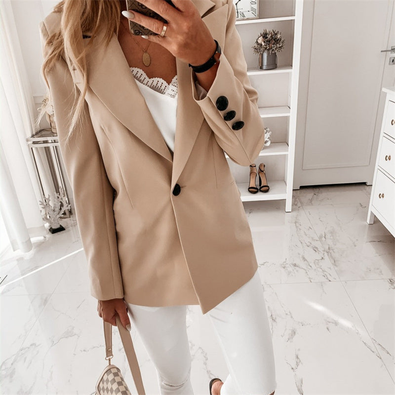 Women's Fashion Solid Color Long Sleeve Suit Collar Button Jacket