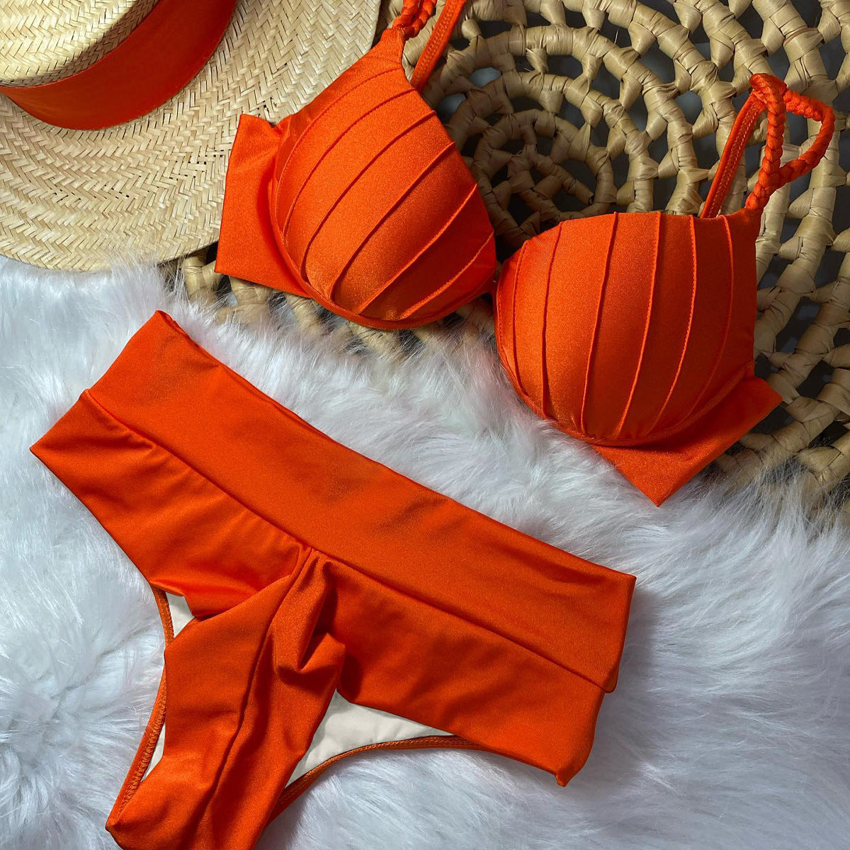 Solid Color Split Shaped Hard Bag Bikini