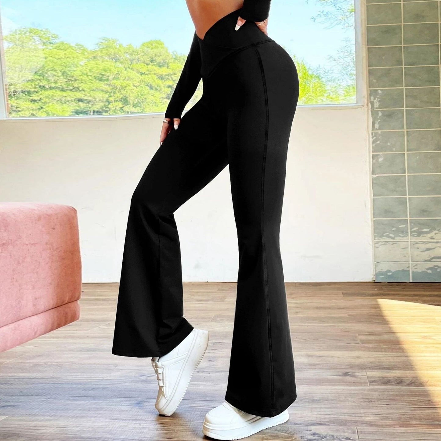 Cross Waist Thin Yoga Pants High Waist American Micro Pull Mop Casual Sports Trousers