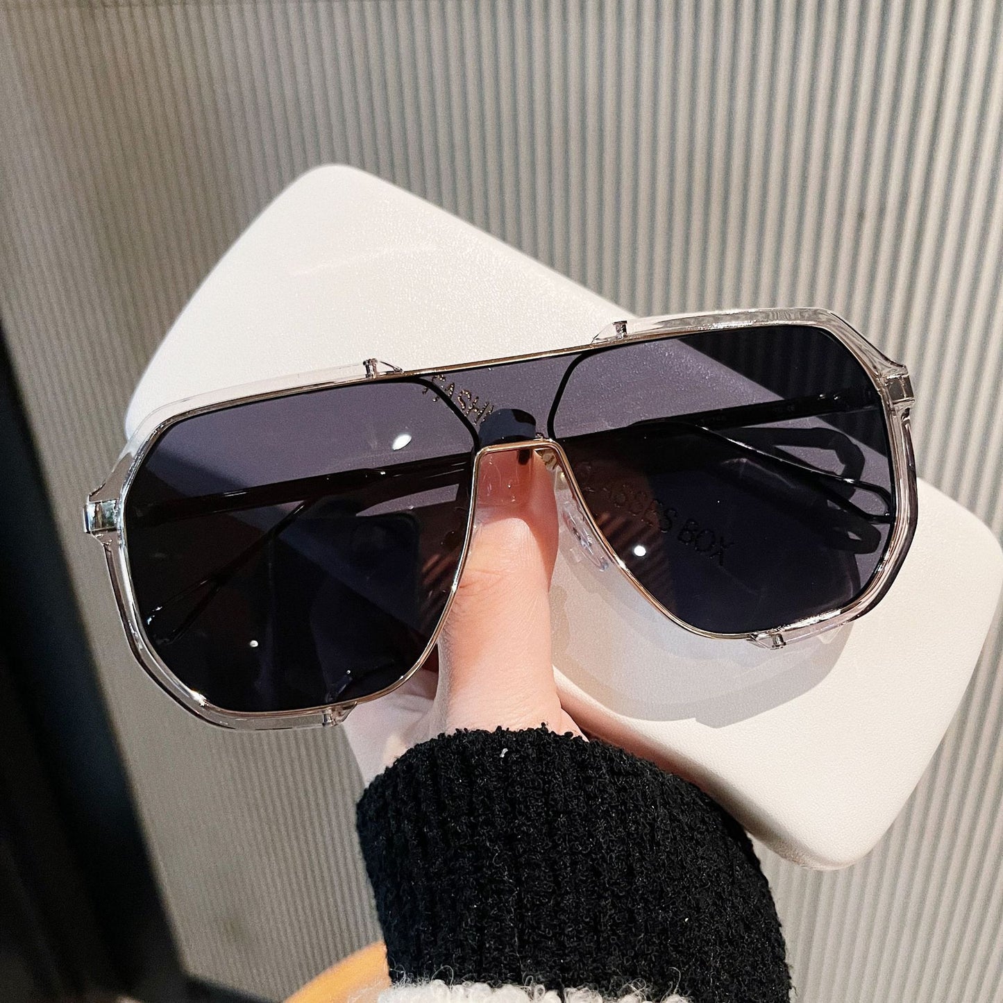 Fashion Double Beam Integrated Sunglasses Large Frame Decoration Plain Glasses Ins