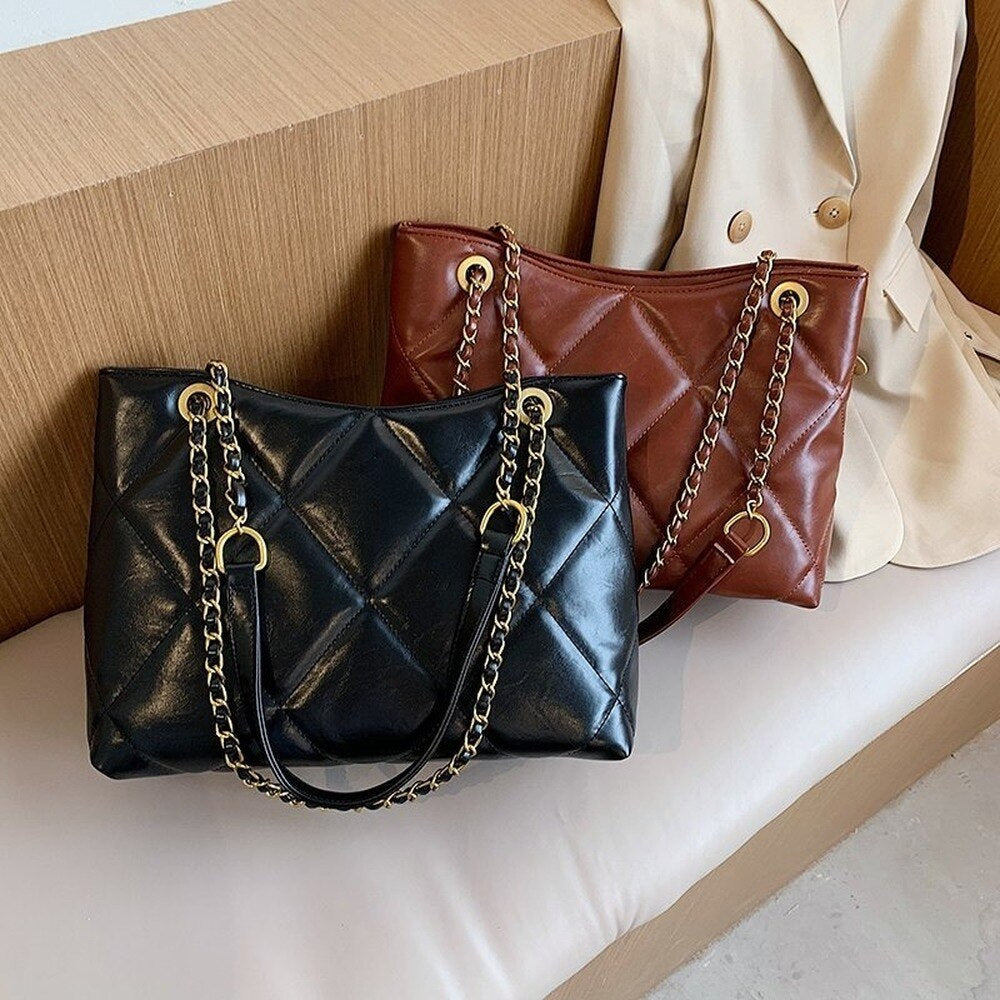 Oversized Shoulder Chain Bag Synthetic Leather Handbag