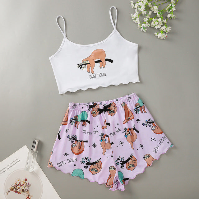 Printed Strap Tube Top Shorts Home Wear Suit