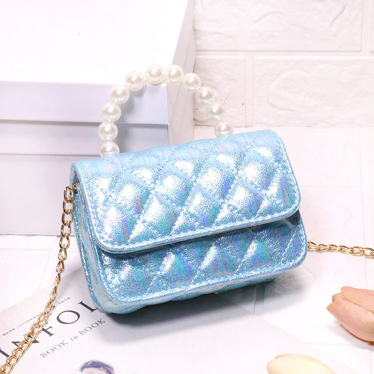 Bright PU Fashion Pearl Handbag Trendy Messenger Bag Female Bag