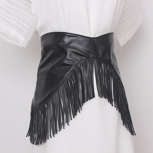 Women's Wide Belt PU Leather Skirt Waist Skirt