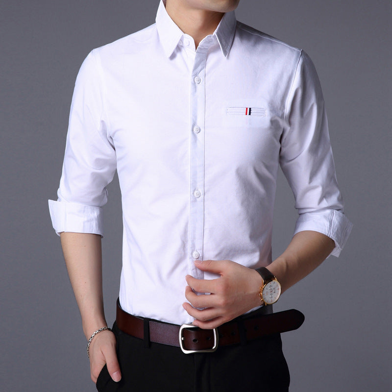 Slim-fit Lapel Long-sleeved Men's Solid Color Shirt