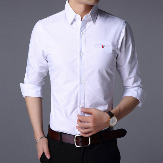 Slim-fit Lapel Long-sleeved Men's Solid Color Shirt