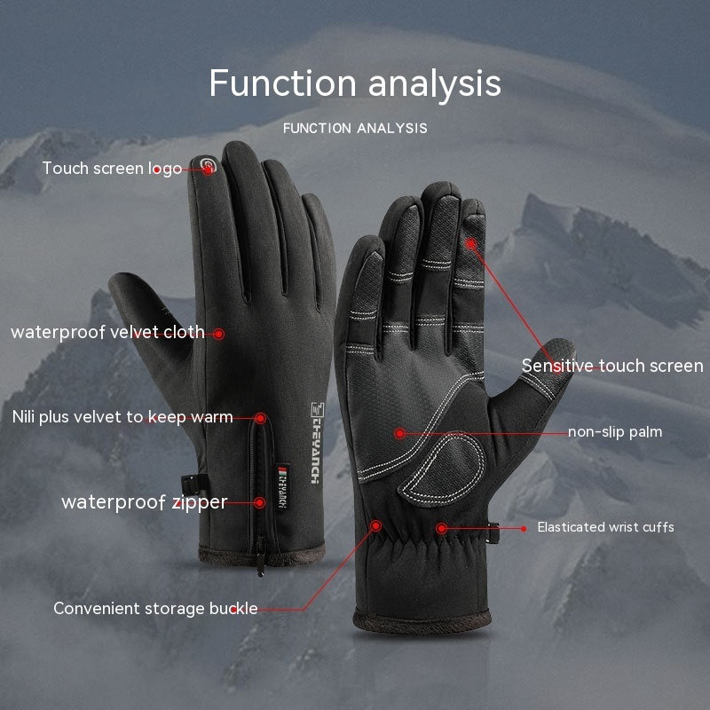 Outdoor waterproof gloves winter zipper touch screen