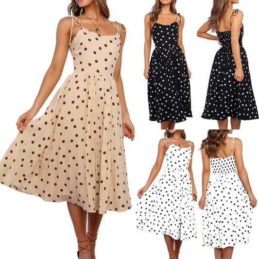 V-neck strapless polka dot dress