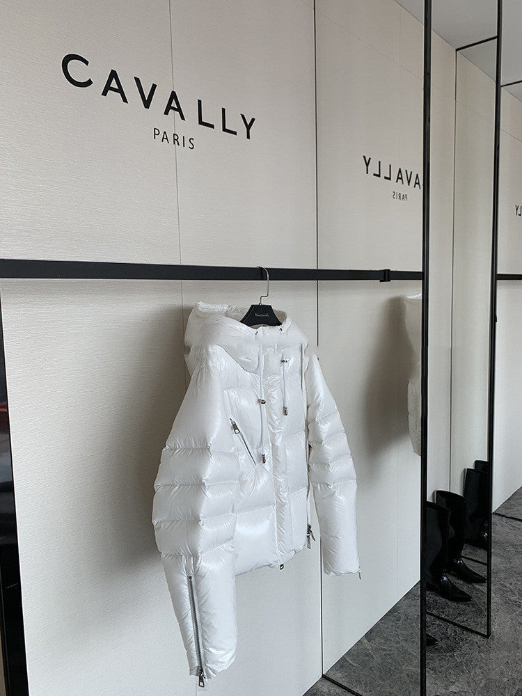 Short White Glossy And Thick Down Jacket