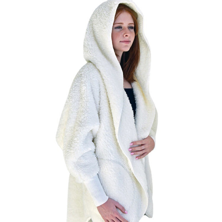 European And American Furry Coat Women's Fall Winter Hooded Pocket Design Cardigan