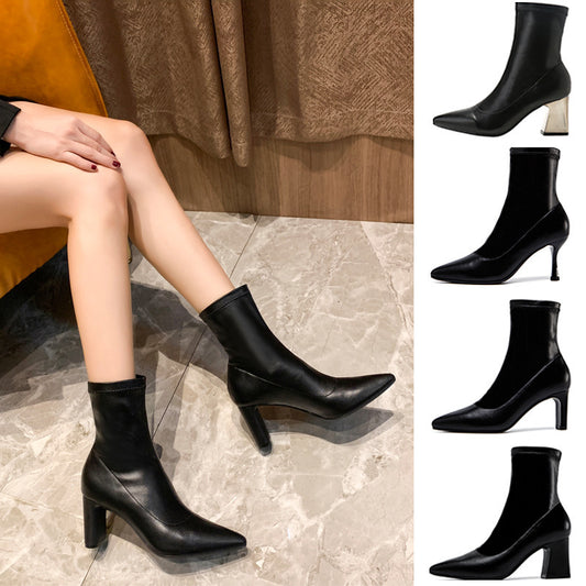 Mid-tube Boots High Heels Autumn And Winter Thick With Fashion Martin Boots Women